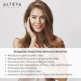 Alteya Organics Rose: flacon en verre sombre, protection contre la lumière.