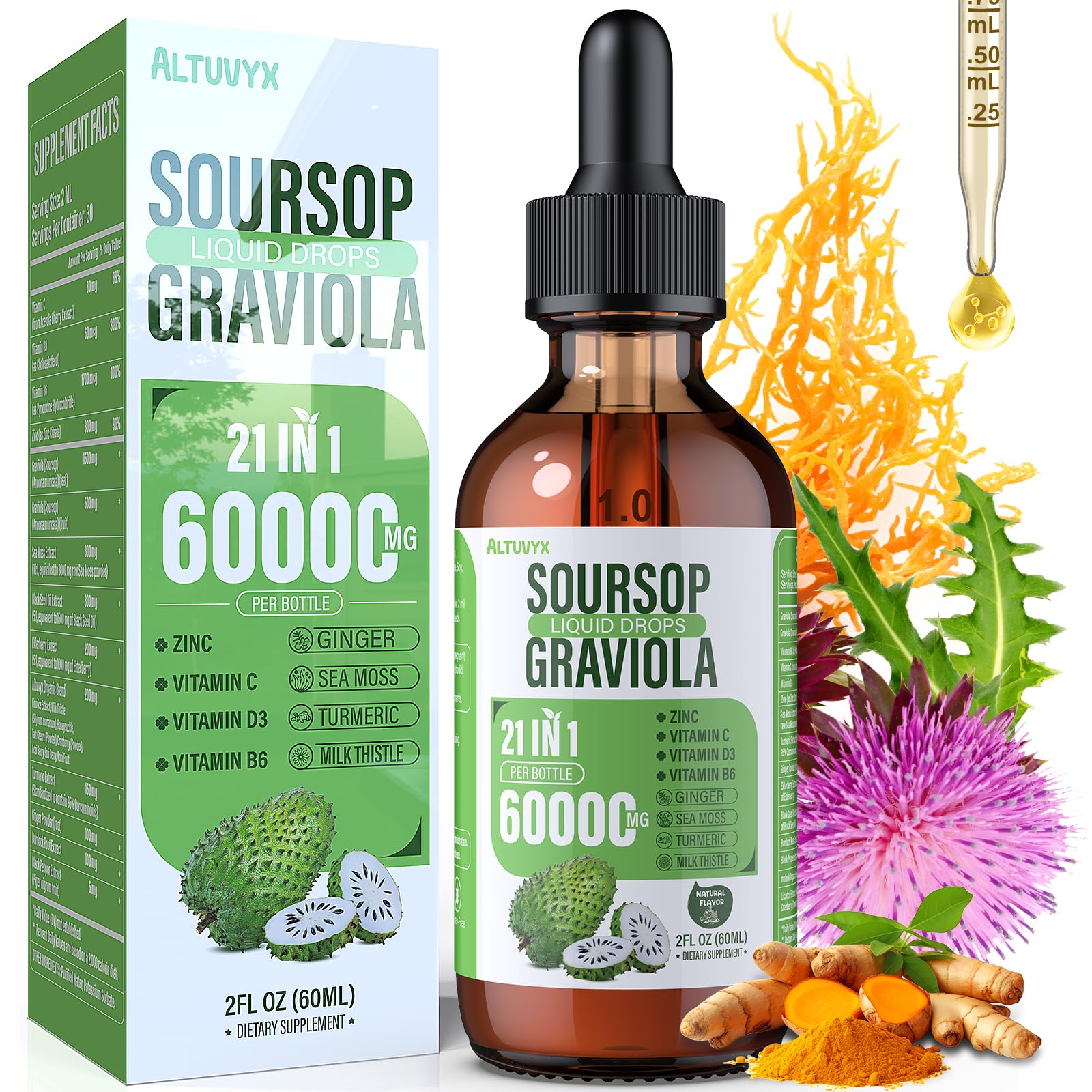 Altuvyx Corossol gouttes-bouteille: utilisées quotidiennement comme complément pratique.