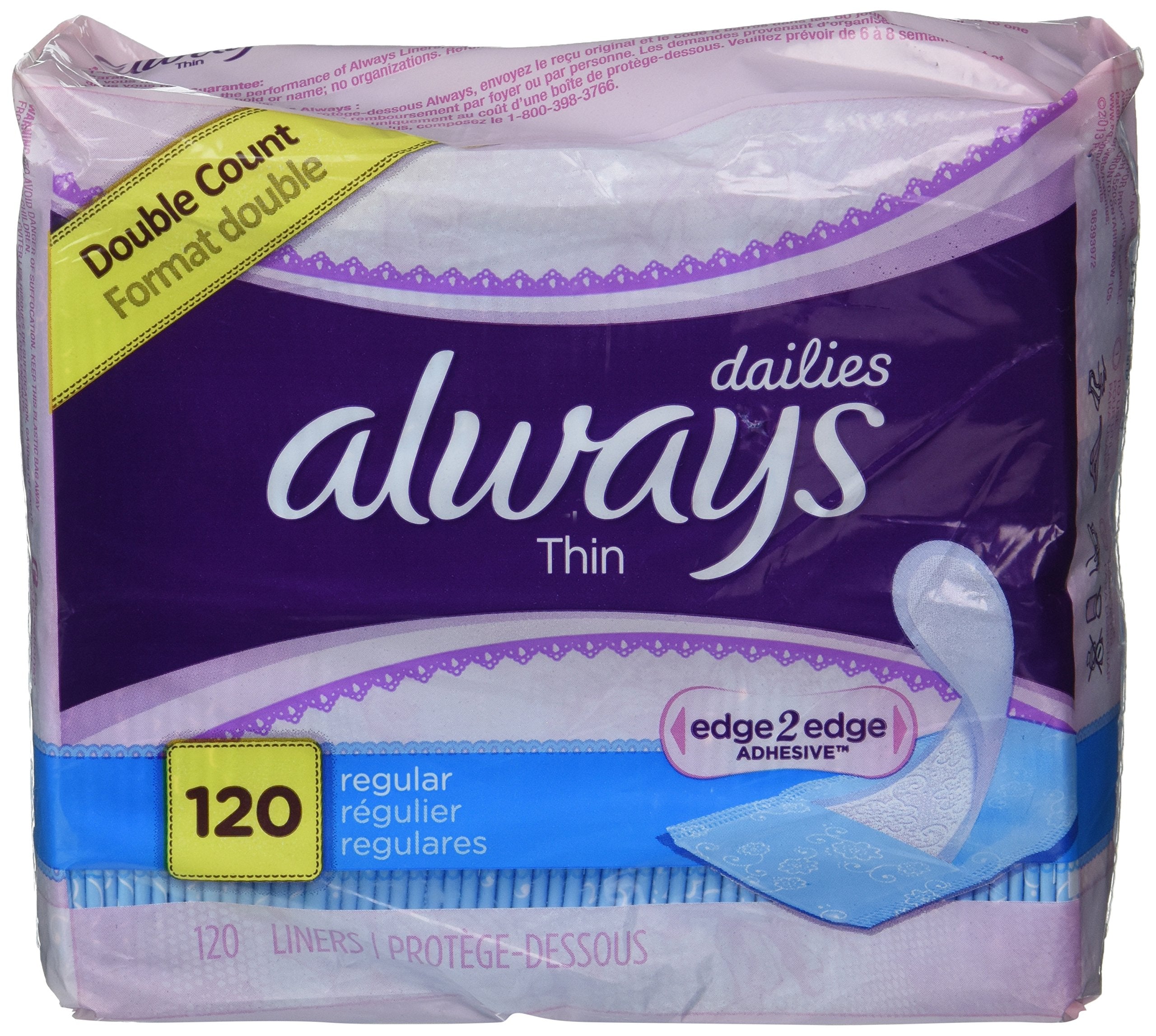 Always Dailies Regular pantiliner mince sans parfum, usage quotidien discret et confortable.