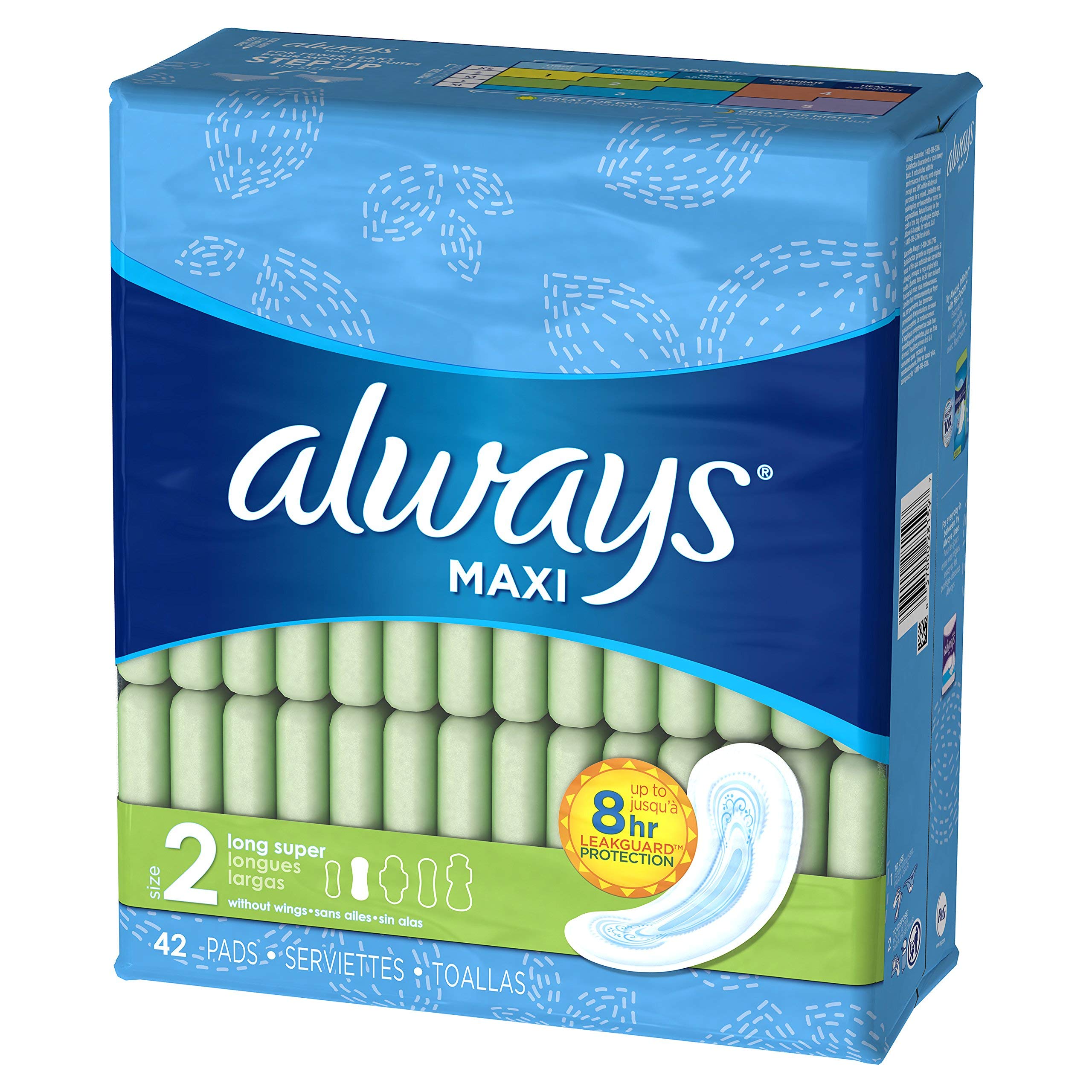 Always Maxi cœur absorbant, capture rapide des liquides et fuite maîtrisée.