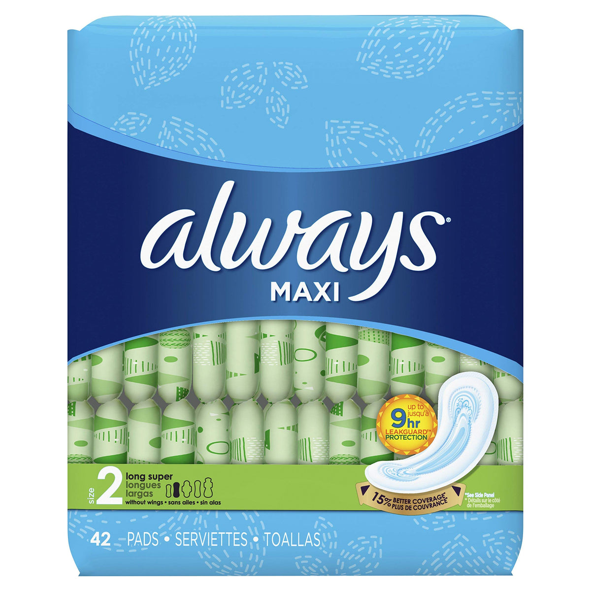 Always Maxi sans ailes emballage avant, protection fiable pour journées abondantes.