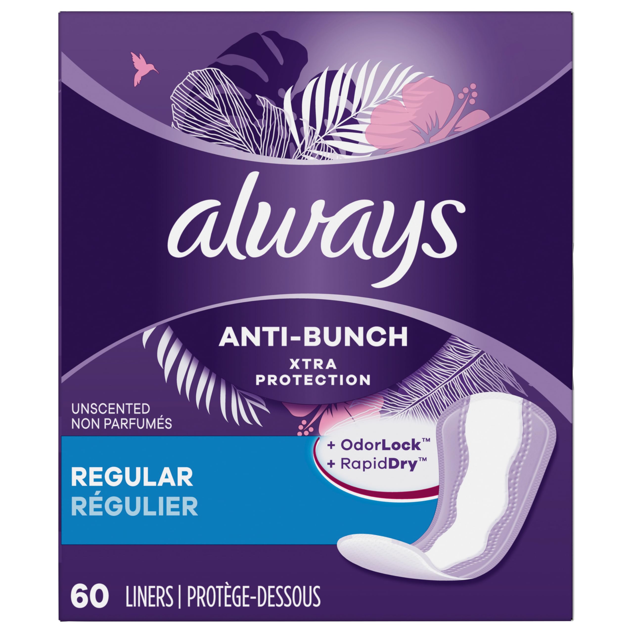 Always protège-slips anti-boulochage régulier, confort discret et absorption légère.