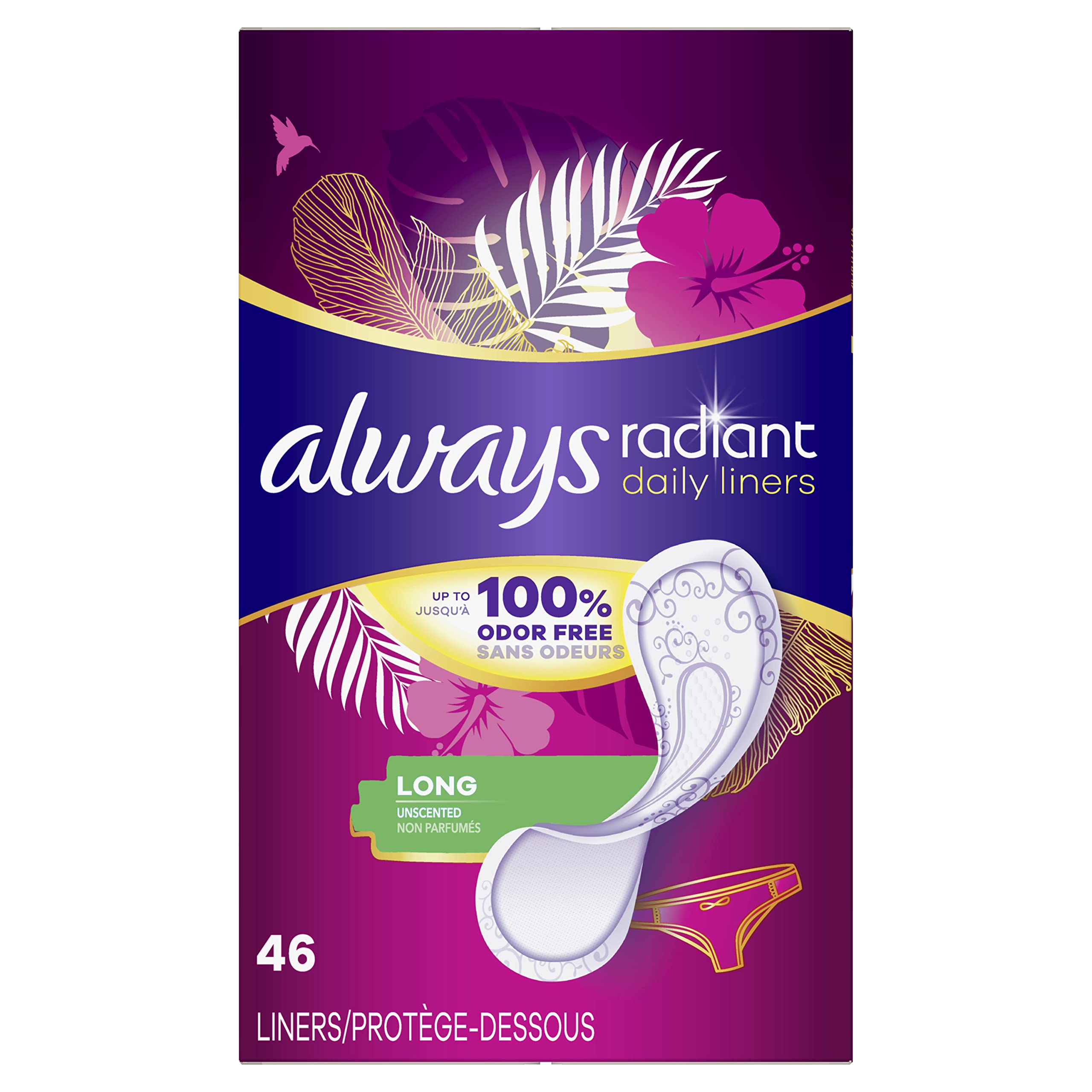 Always Radiant Daily Liners offre une protection anti-odeur pour la journée.