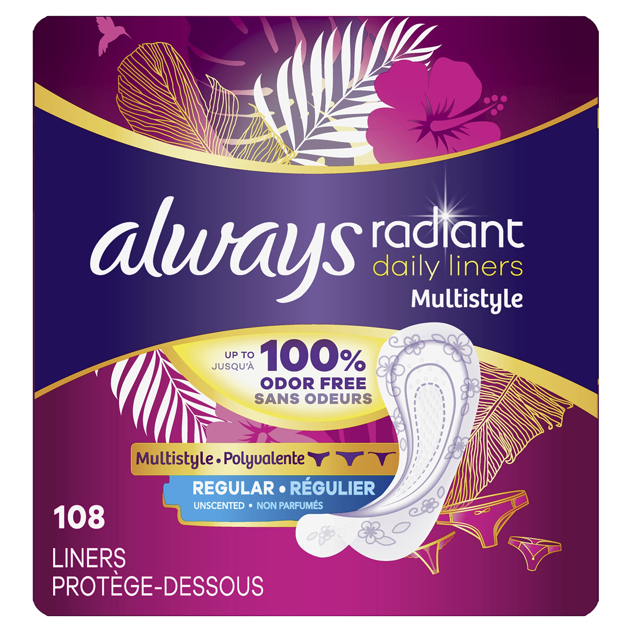 Always Radiant protège-slips emballage principal clairement présenté pour usage quotidien.