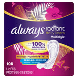 Always Radiant protège-slips emballage principal clairement présenté pour usage quotidien.