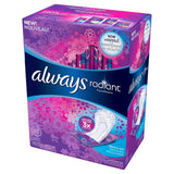 Always Radiant Liners aperçu de l'emballage pour protection discrète en déplacement.