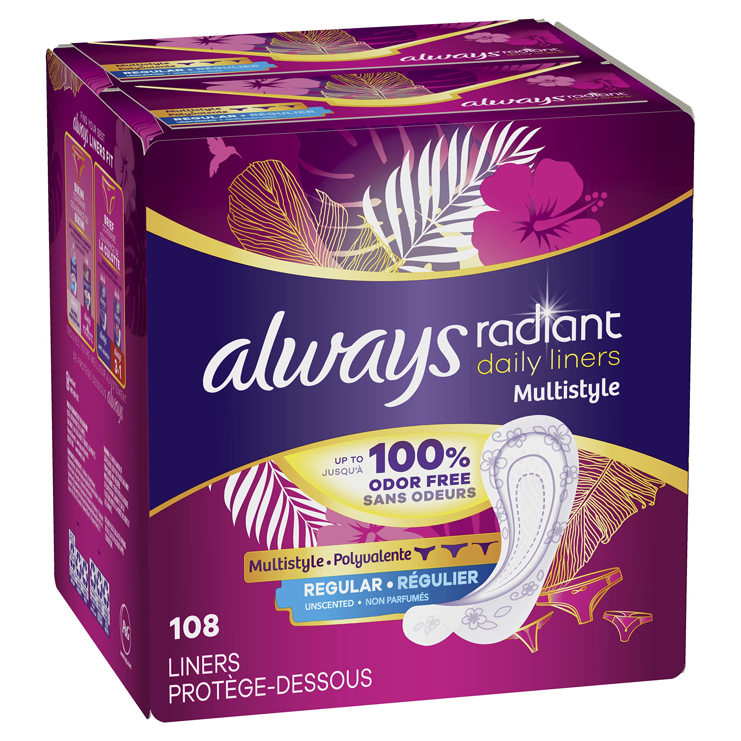Always Radiant protège-slips noyau matelassé, absorption rapide et confort.