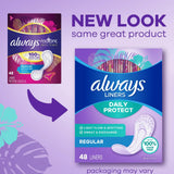 Always Radiant pantiliner sans parfum, format régulier, usage quotidien discret et confortable.