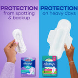 Always Radiant pantiliner sans parfum, confort discret et fiabilité tout au long de la journée.