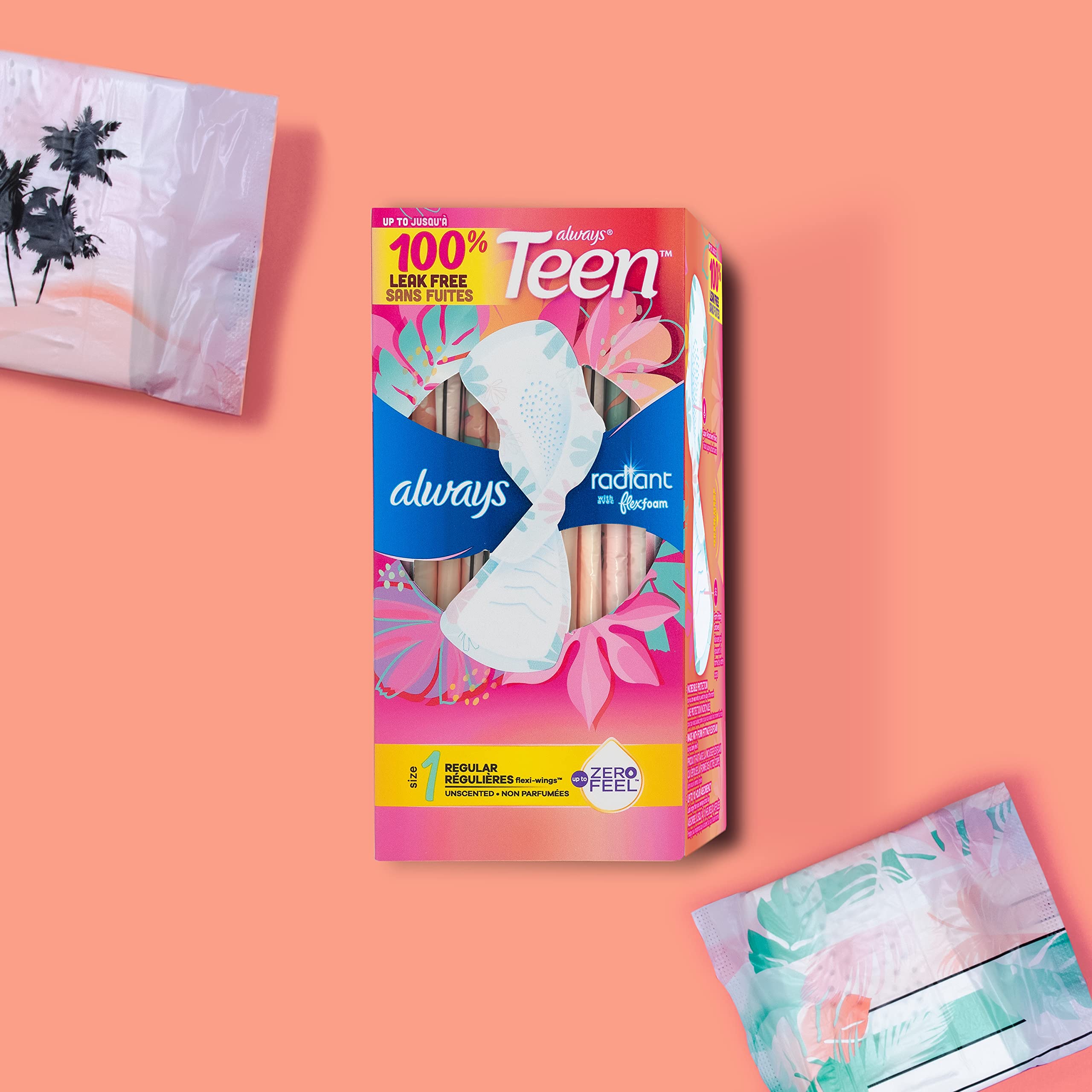 Always Radiant Teen Pads ultra fins et confortables grâce au FlexFoam.