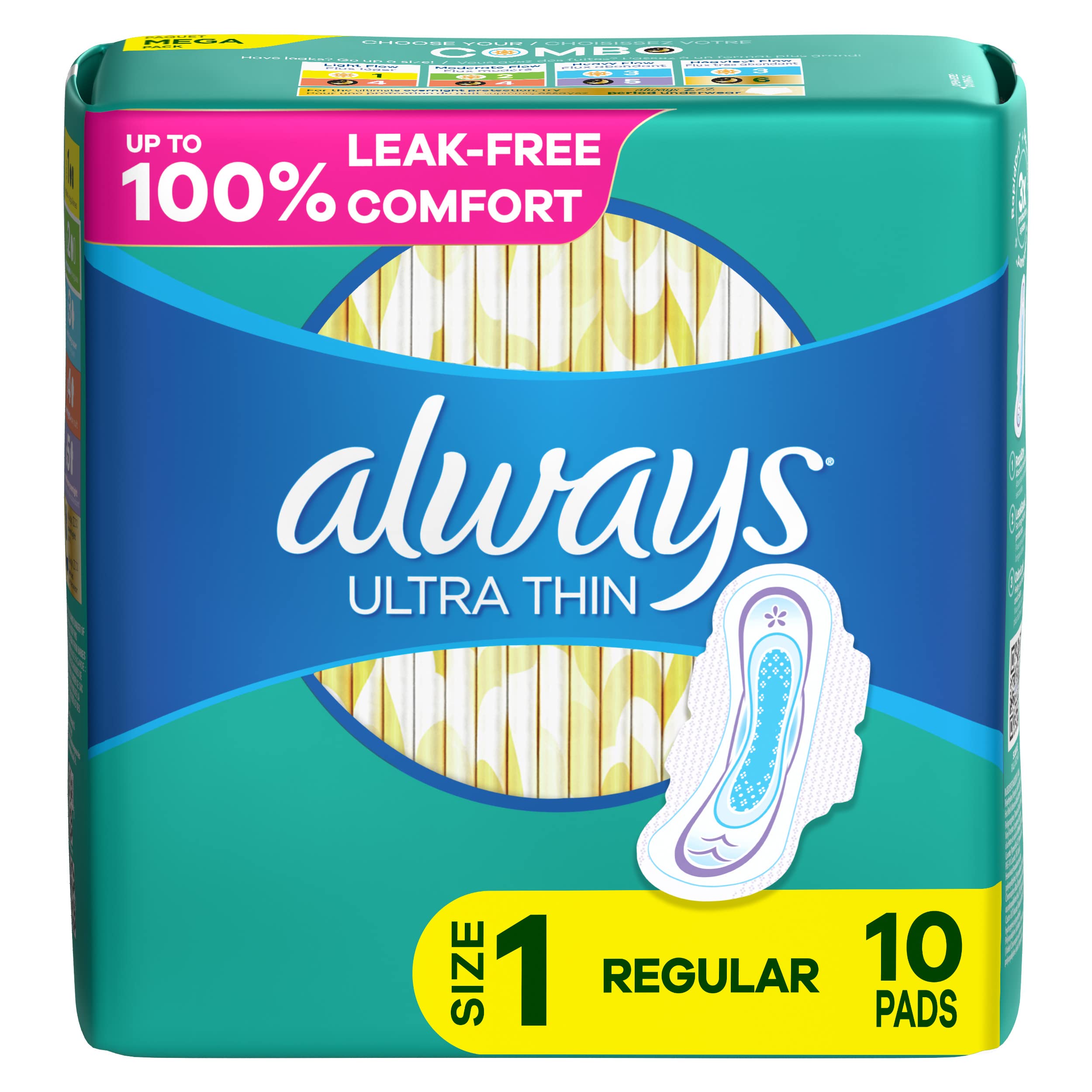 Always Ultra Mince Taille 1 avec ailes flexibles pour une protection active.