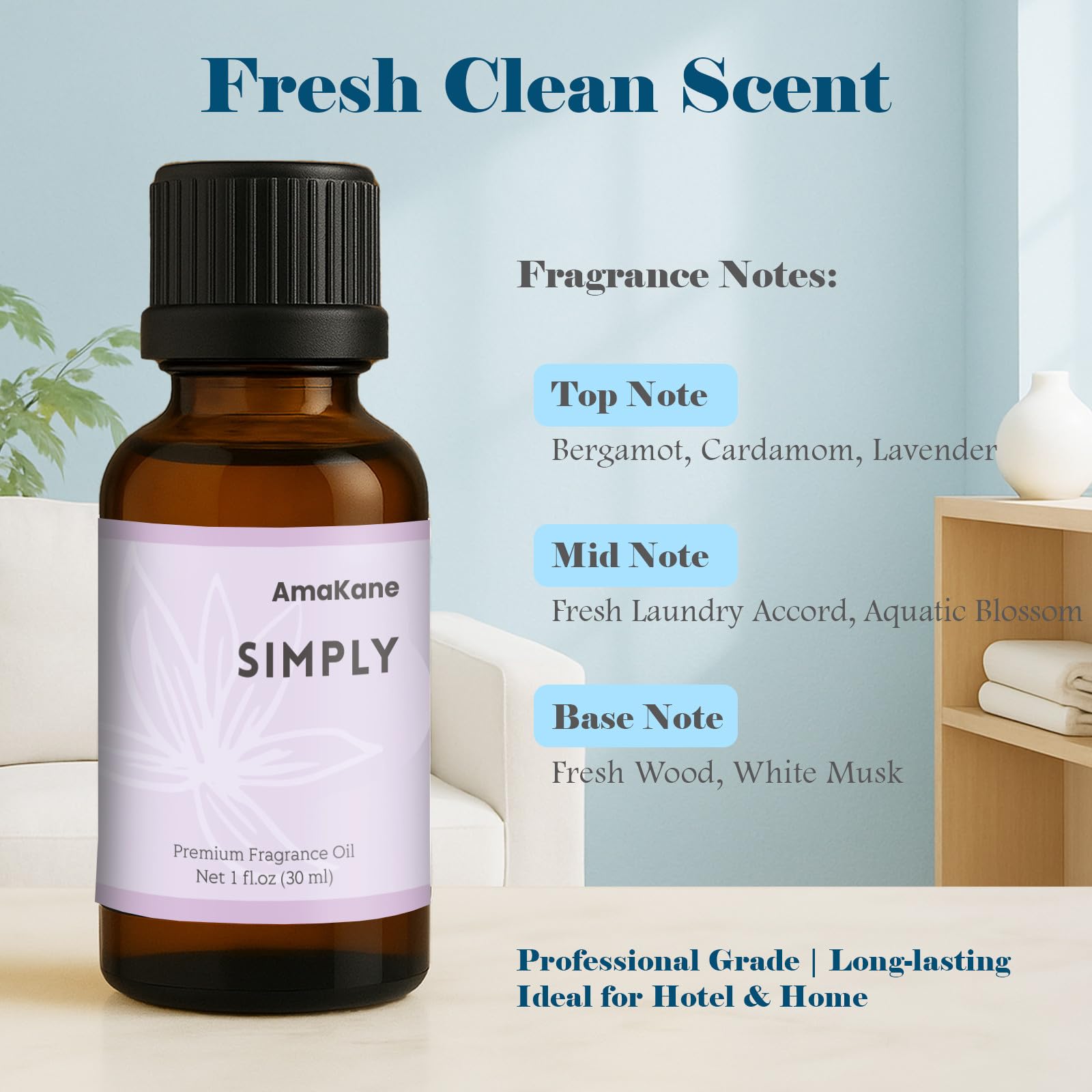 AmaKane Simply diffuseur maison offre une senteur moderne et propre pour une ambiance sereine.