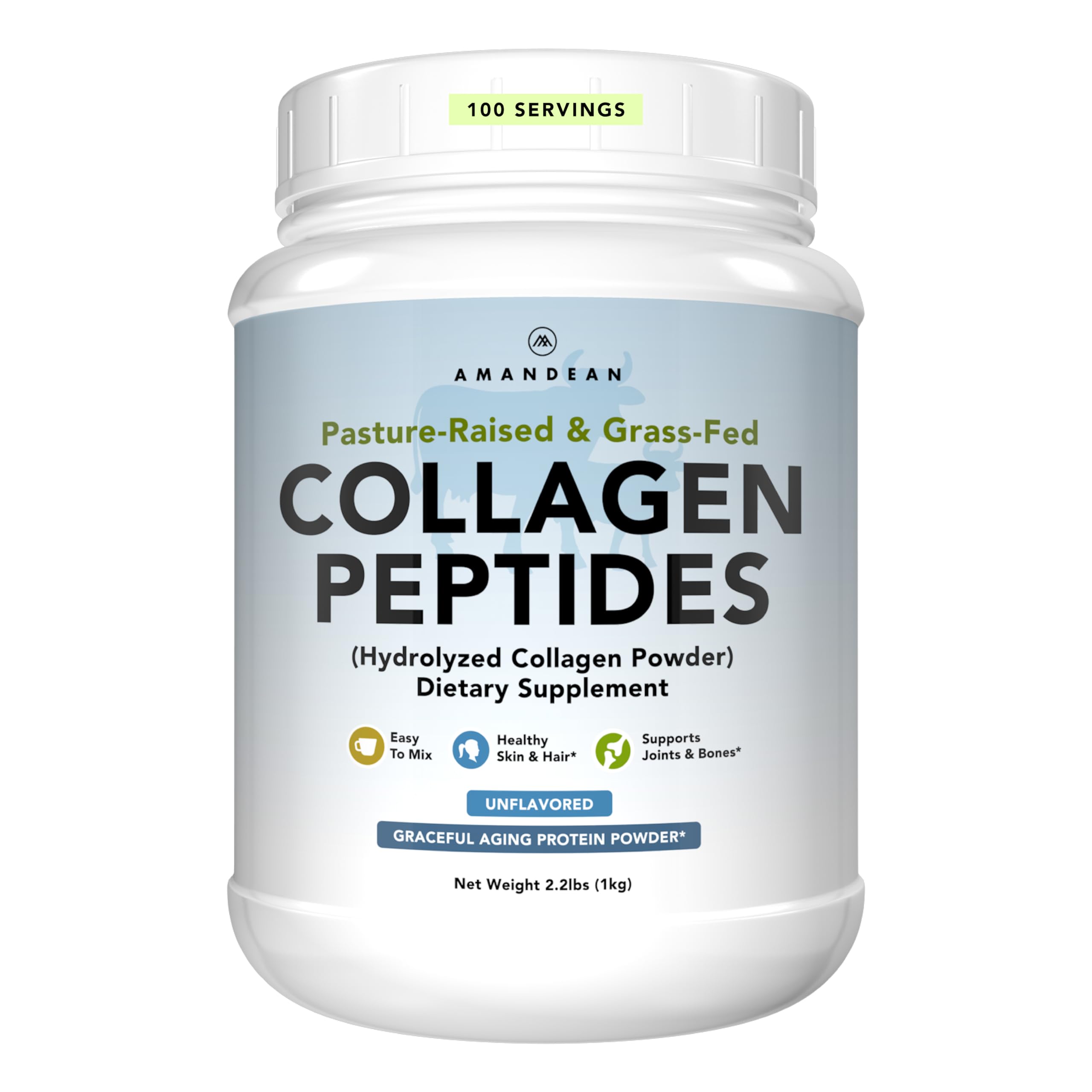 AMANDEAN Collagène Poudre-bouteille 1kg prête à intégrer votre routine beauté