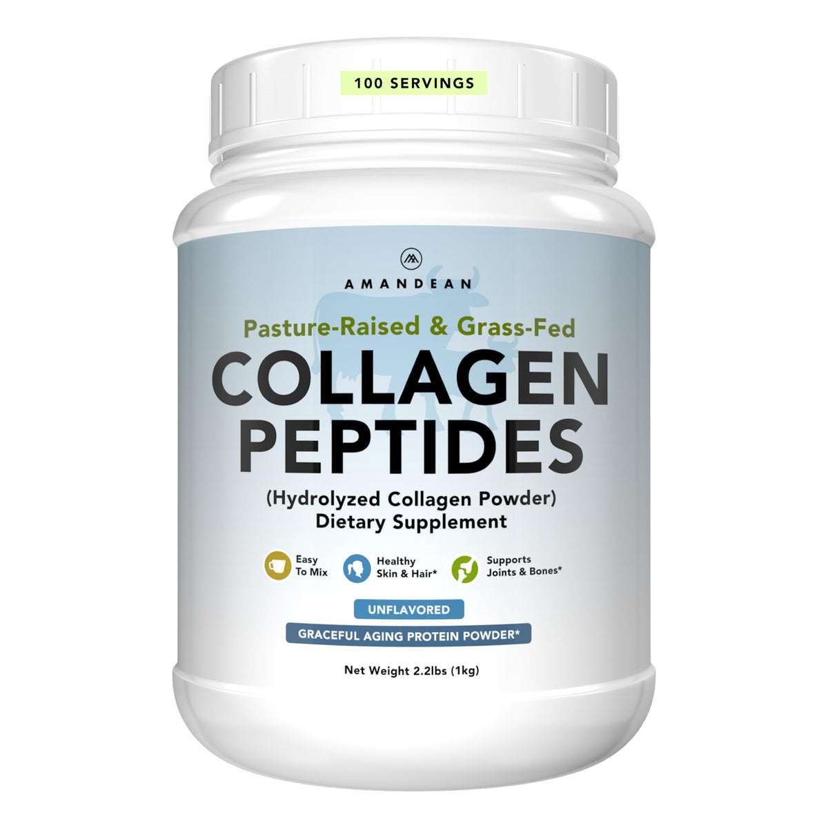AMANDEAN Collagène Poudre-bouteille 1kg prête à intégrer votre routine beauté
