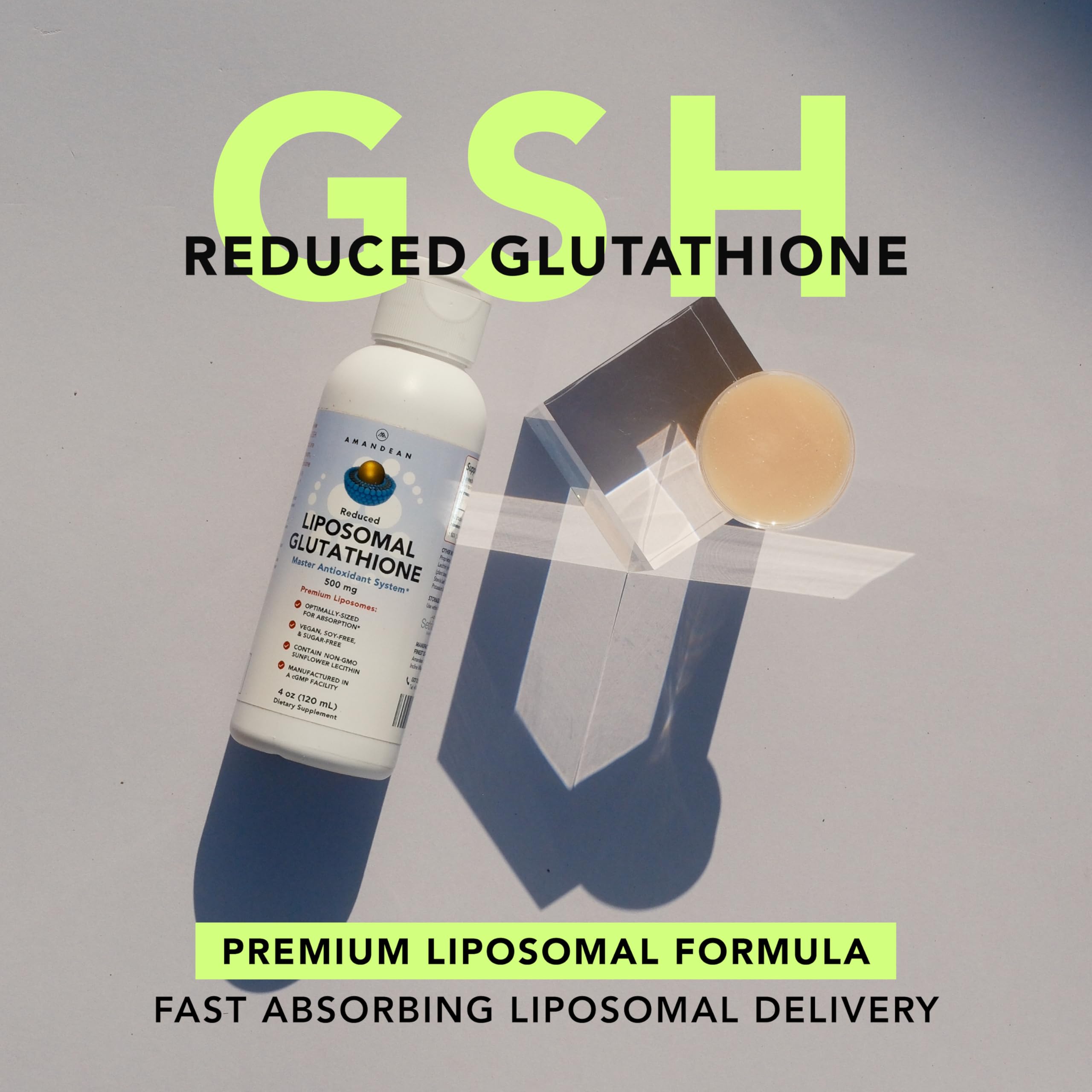 AMANDEAN glutathion liposomal étiquette claire et information qualité