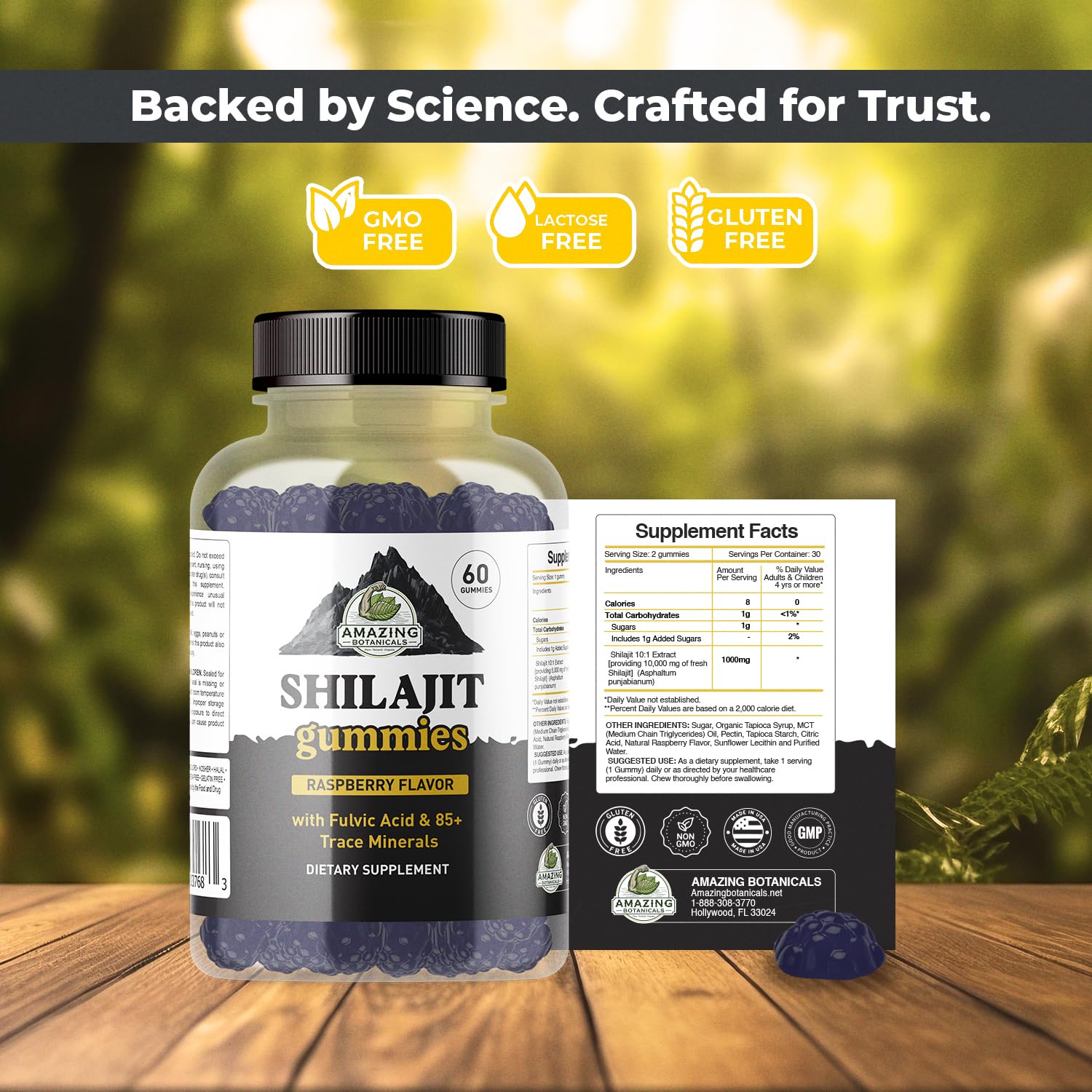 Gomme Shilajit Amazing Botanicals rouge framboise, couleur et apparence attrayantes.