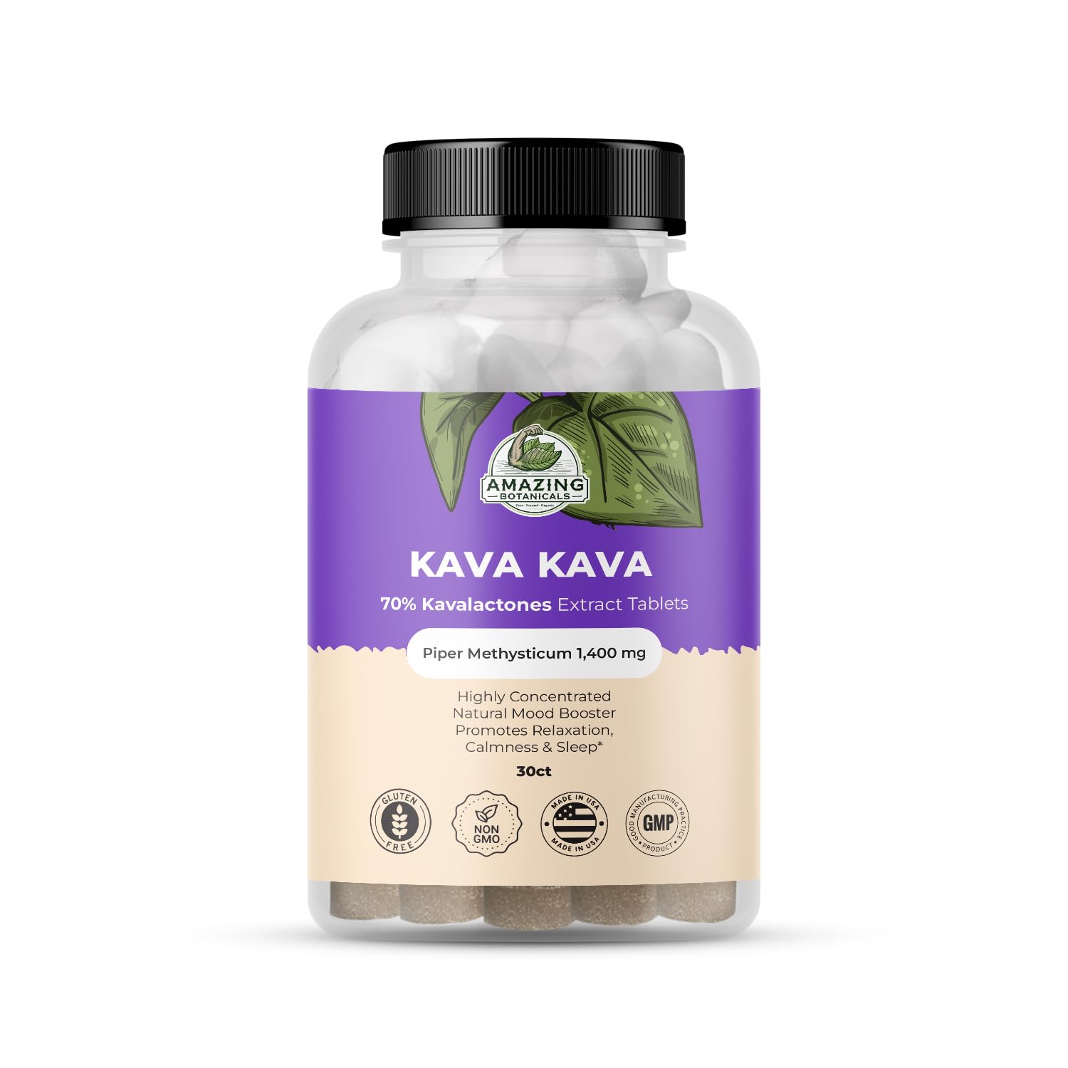 Amazing Botanicals Kava Kava: comprimés à haute concentration favorisant la détente.