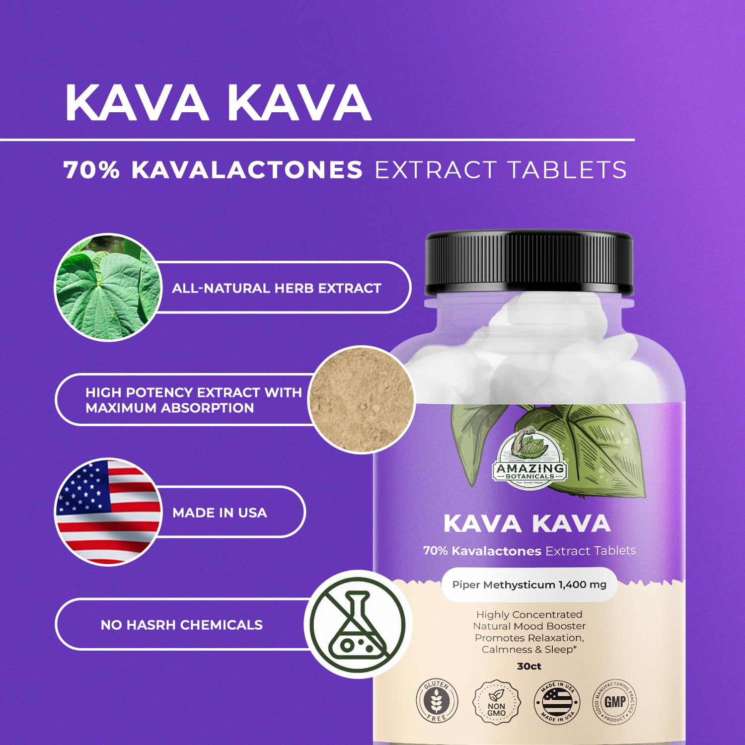 Amazing Botanicals Kava Kava: ingrédients de qualité issus de la racine de kava.