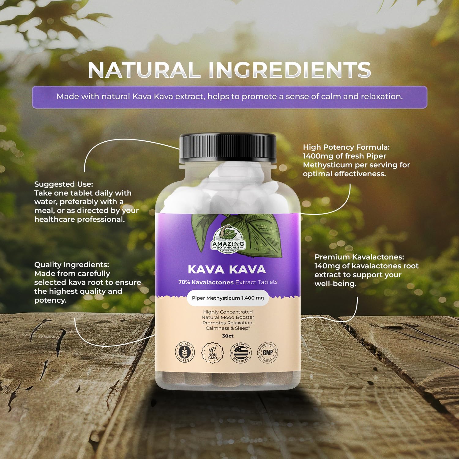 Amazing Botanicals Kava Kava: relaxation naturelle en fin de journée.
