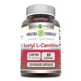 Amazing Formulas Acétyl L-Carnitine 1200 mg, emballage et capsules végétariennes, potentiel soutien énergétique.