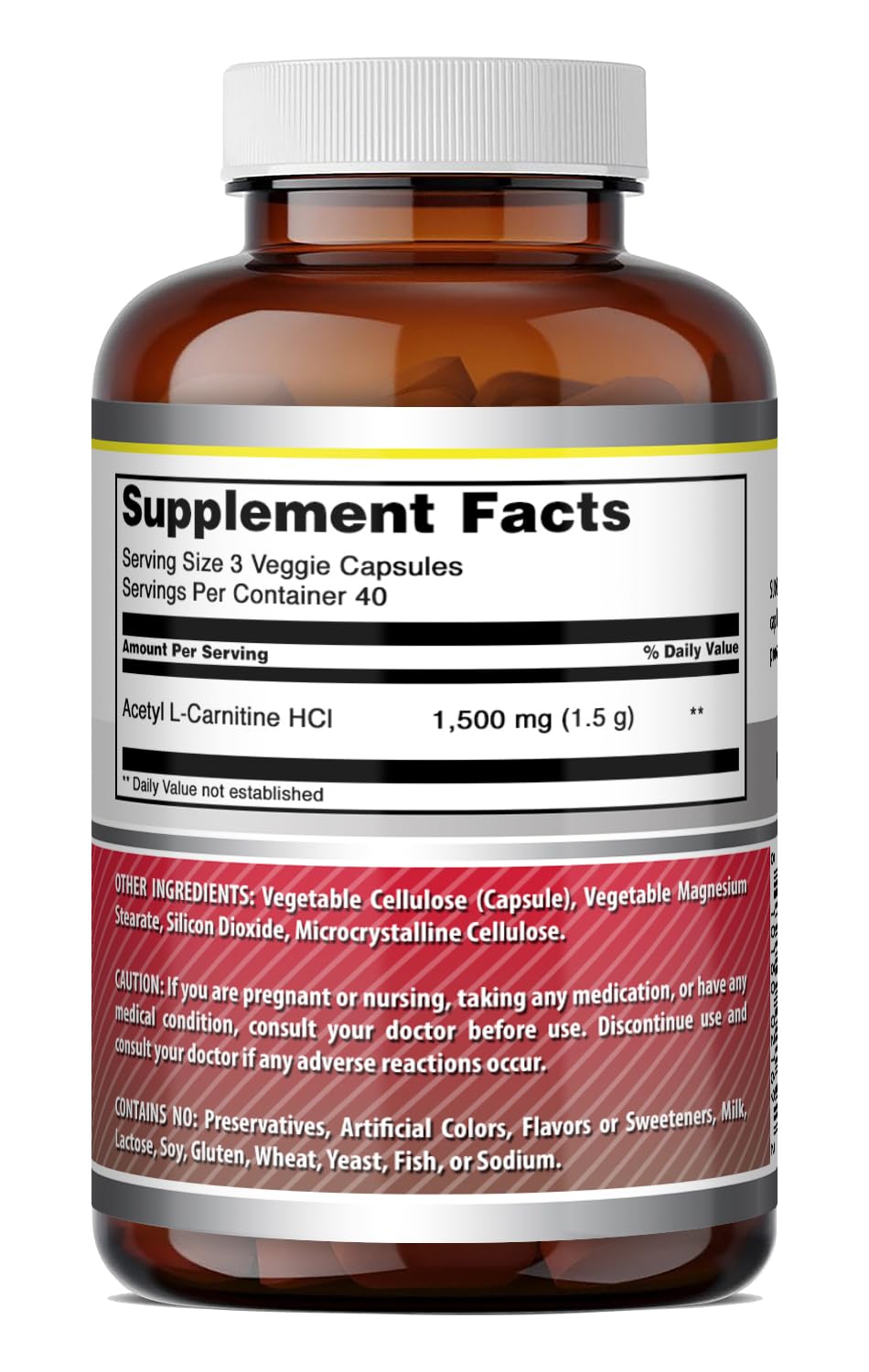 Gélules végétariennes d'Amazing Formulas Acétyl-L-Carnitine faciles à avaler