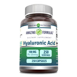 Amazing Formulas acide hyaluronique 100 mg flacon et 250 gélules pour hydratation cutanée