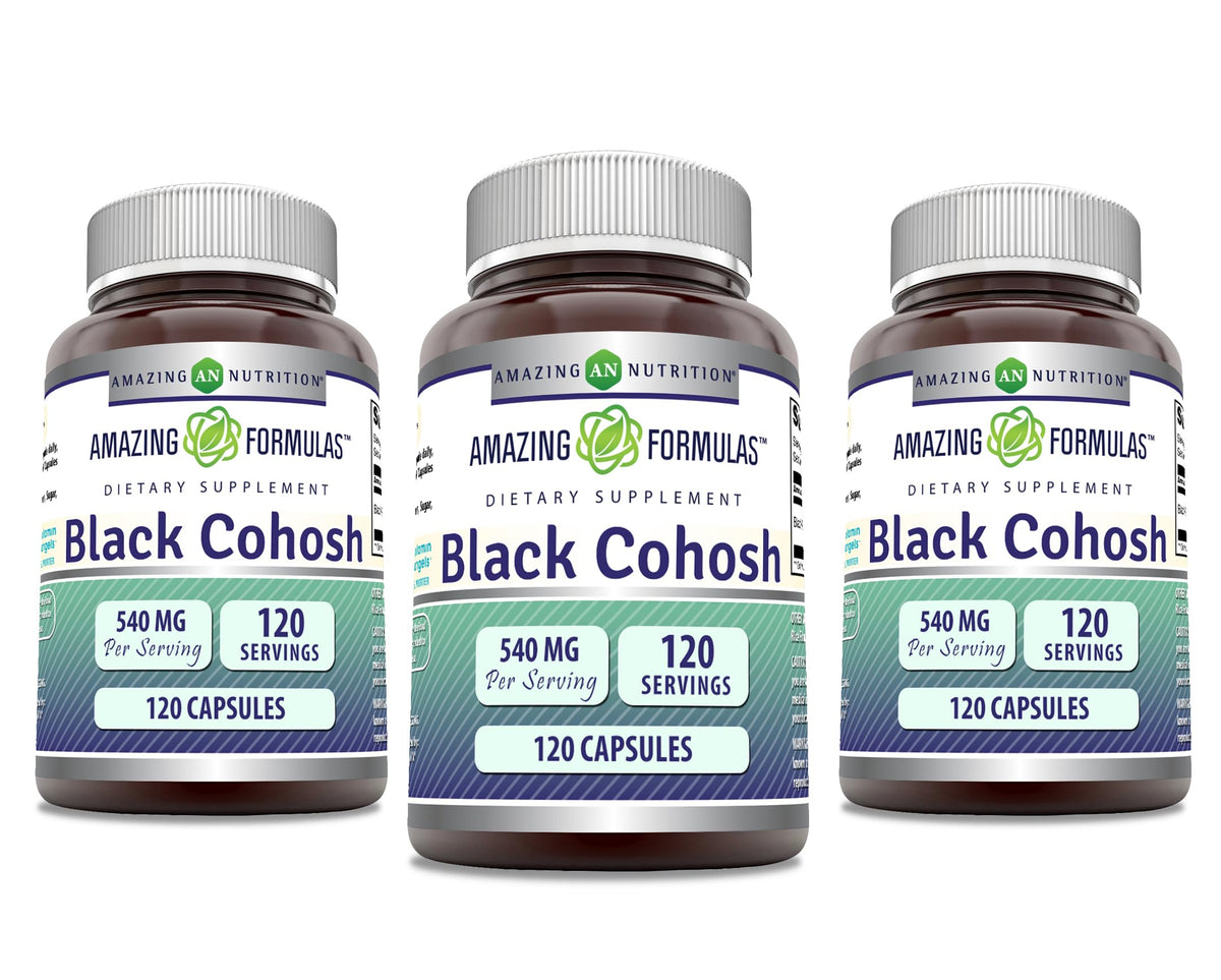 Bouteille de gélules Amazing Formulas Black Cohosh, pratique et sans gluten.