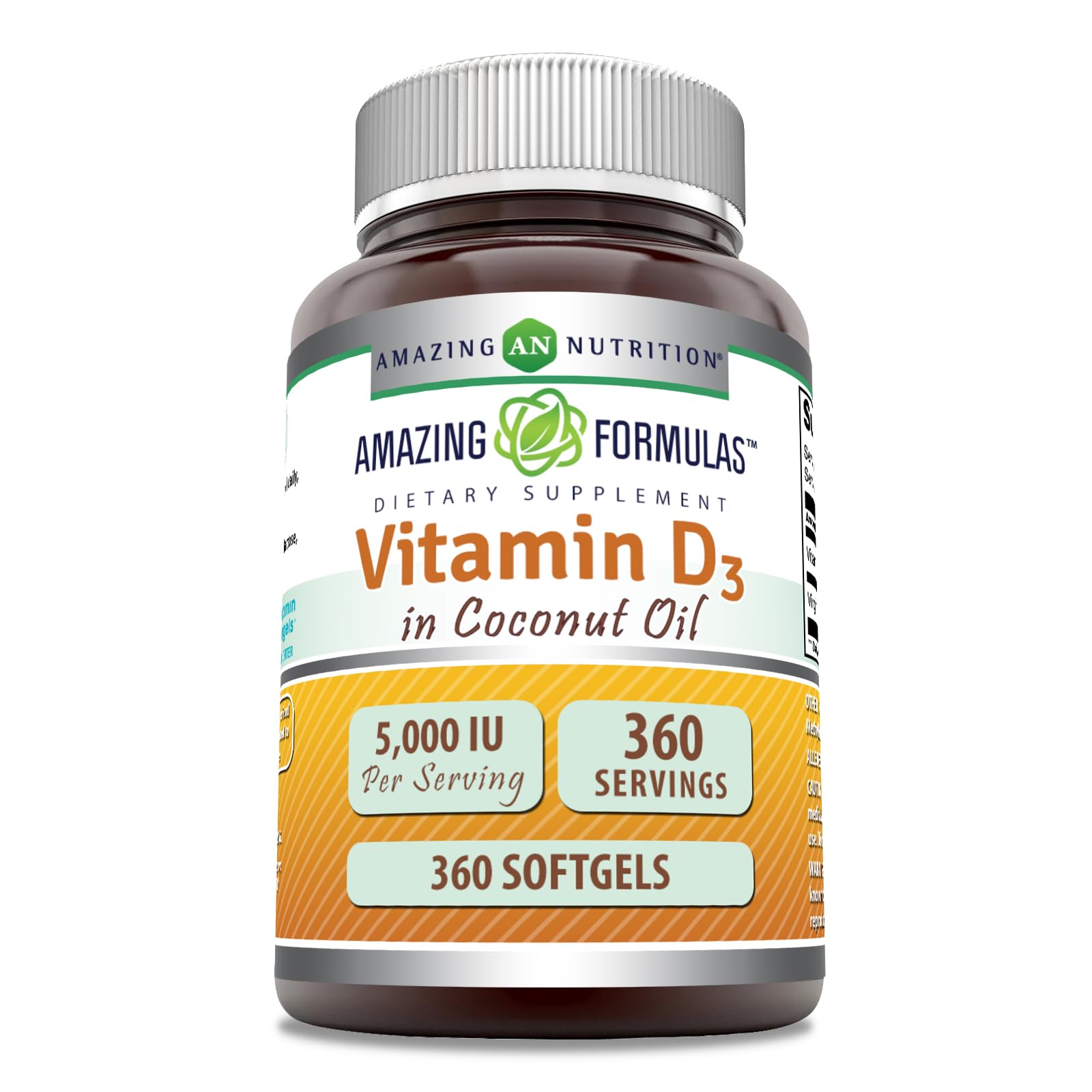 Amazing Formulas D3 huile de coco – flacon visible, soutien potentiel à l’énergie quotidienne.