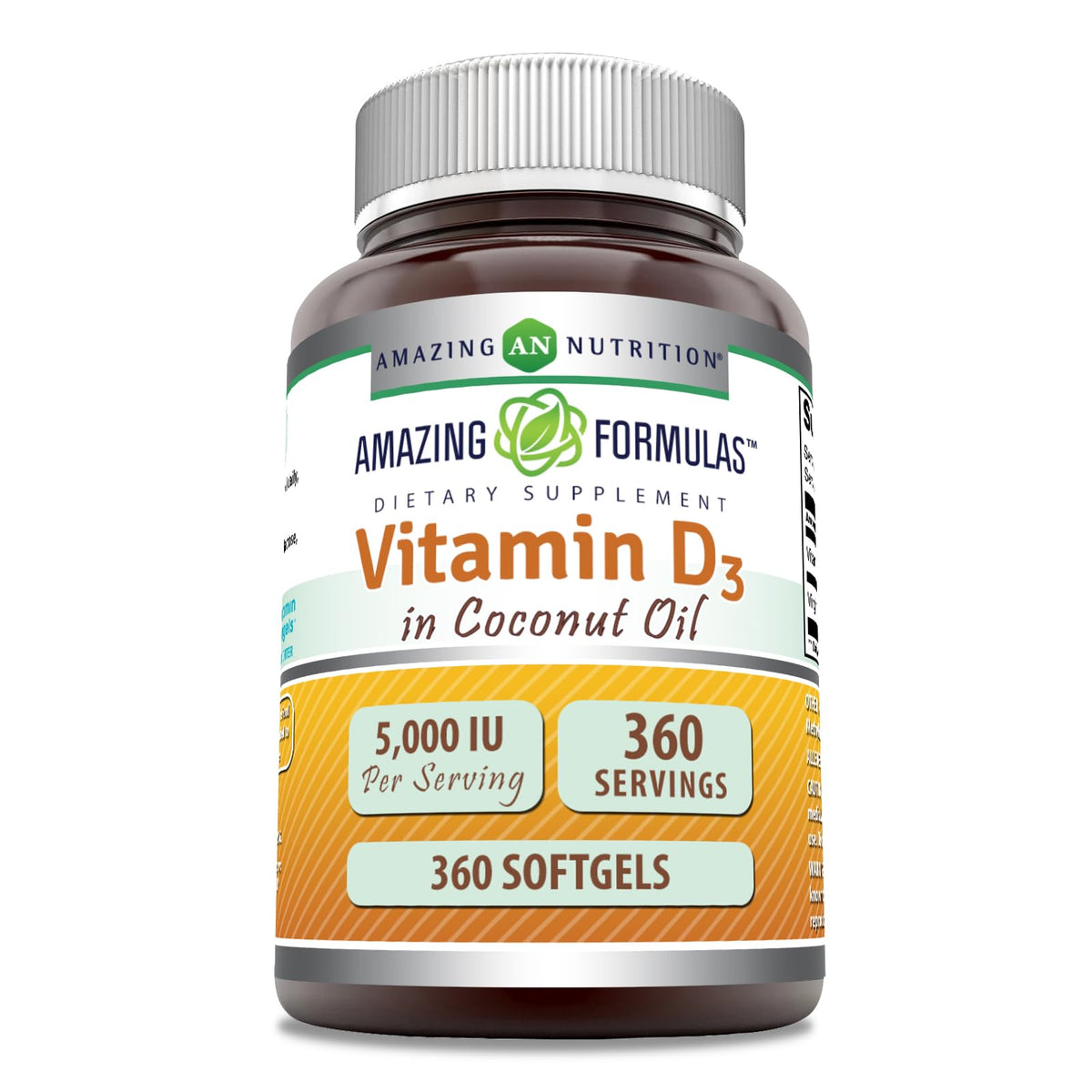 Amazing Formulas D3 huile de coco – flacon visible, soutien potentiel à l’énergie quotidienne.