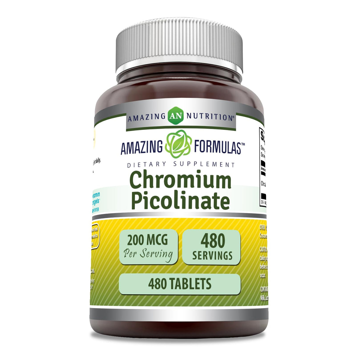 Amazing Formulas Chromium Picolinate – bouteille et étiquette, facile à intégrer dans votre routine quotidienne