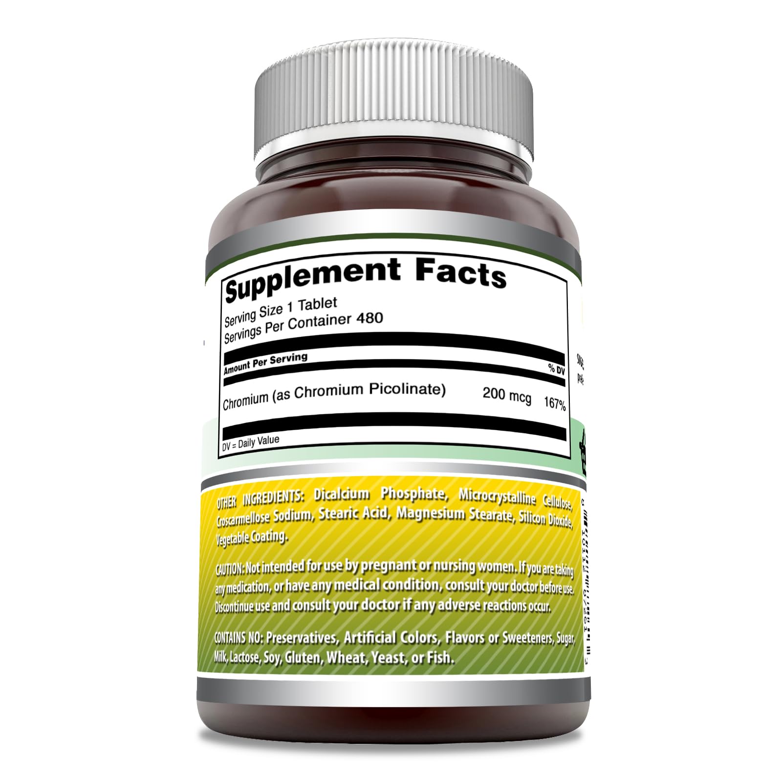 Amazing Formulas Chromium Picolinate – comprimés en gros plan, supports potentiels pour le métabolisme quotidien