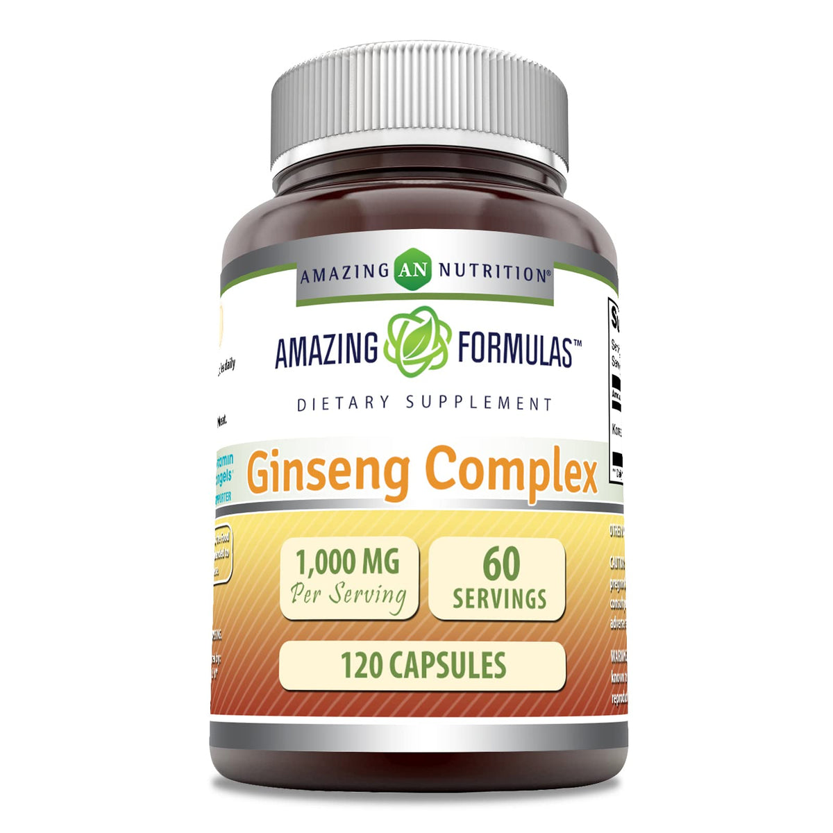 Bouteille Amazing Formulas Ginseng Complex prête à l'emploi, capsules faciles à avaler