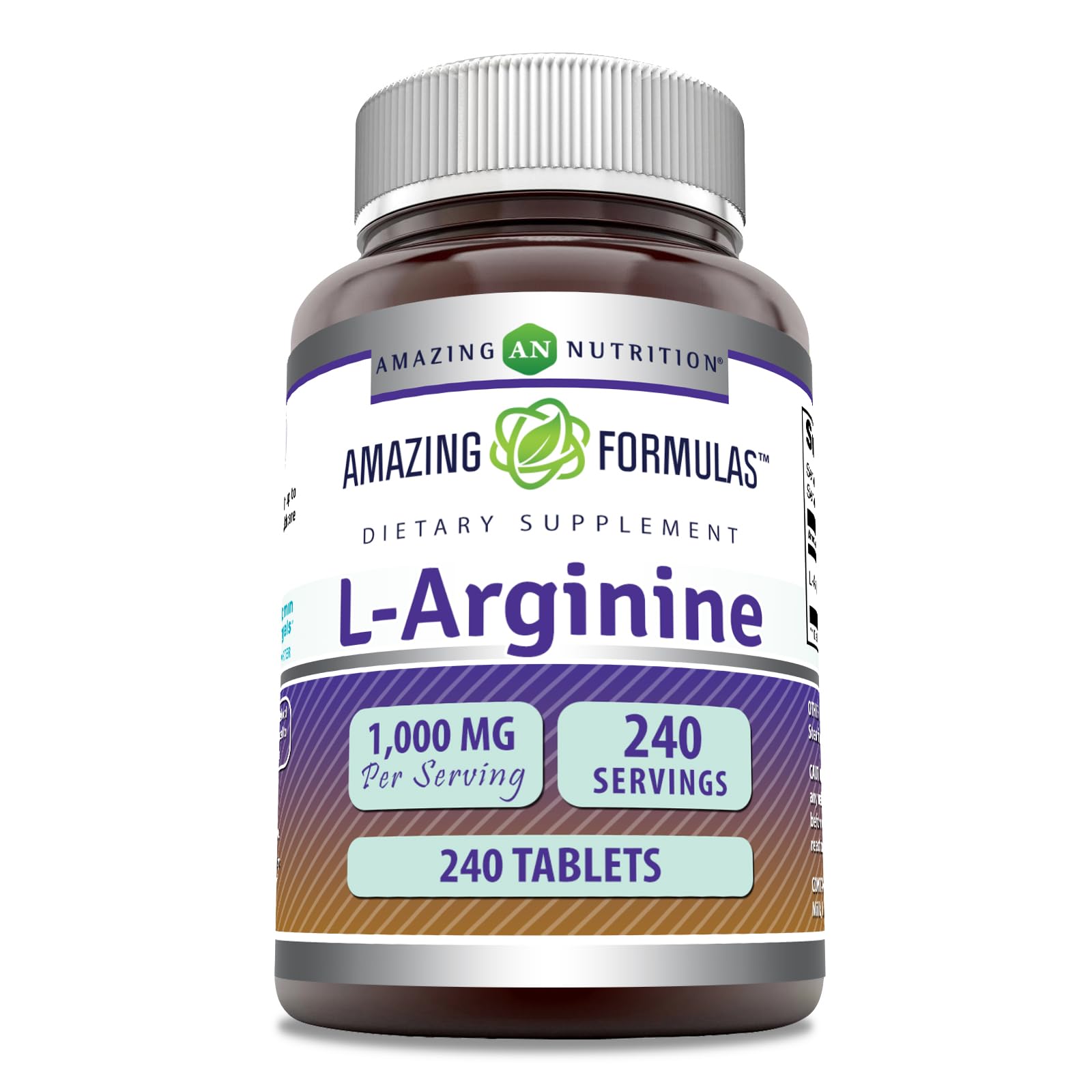 Amazing Formulas L-Arginine 1000mg, bouteille avant, potentiel soutien à l'endurance quotidienne.