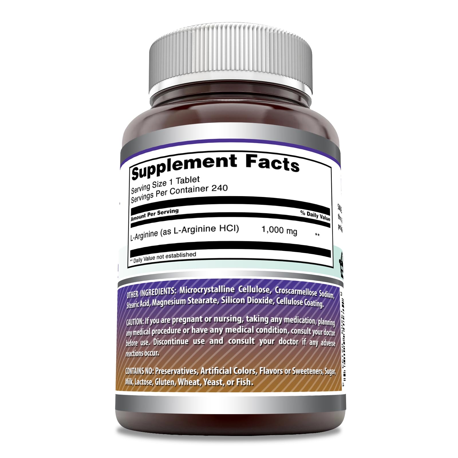 Amazing Formulas L-Arginine 1000mg, etiquette gros plan, dosage précis pour chaque prise.