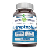 Amazing Formulas L-Tryptophane 1000 mg – comprimés dans la bouteille, soutien potentiel du bien-être.