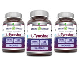Capsules Amazing Formulas L-Tyrosine 500 mg sur bouteille, soutien potentiel de concentration.