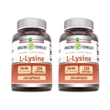 Capsules L-Lysine 500 mg Amazing Formulas sur flacon, complément quotidien pratique.