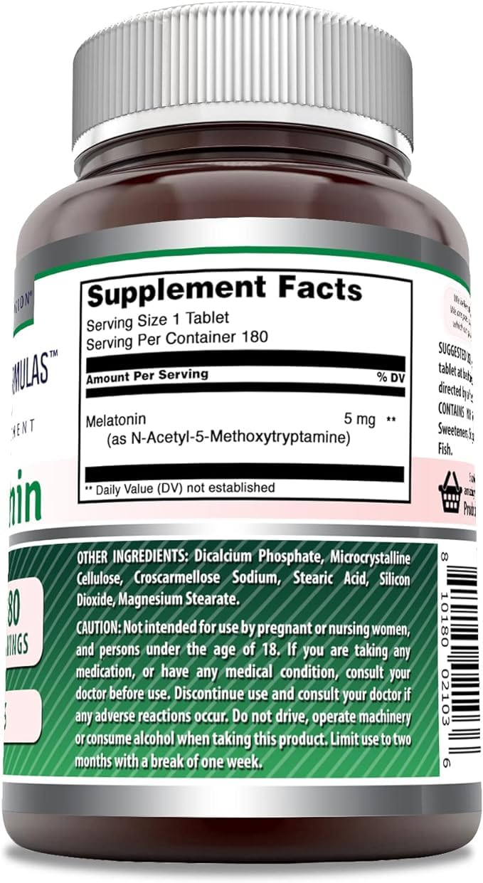 Amazing Formulas Mélatonine 5 mg – bouteille pratique pour le soir