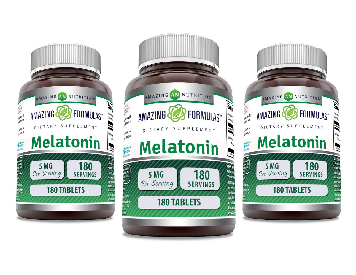 Amazing Formulas Mélatonine 5 mg – emballage indiquant la posologie et l’usage nocturne