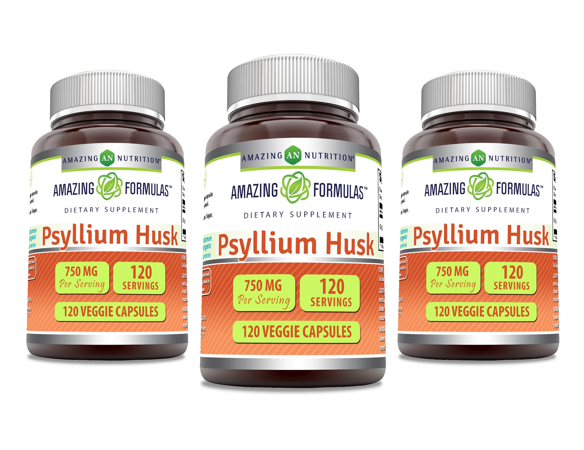 Capsules végétales Amazing Formulas psyllium enveloppe 750 mg pour l'équilibre intestinal