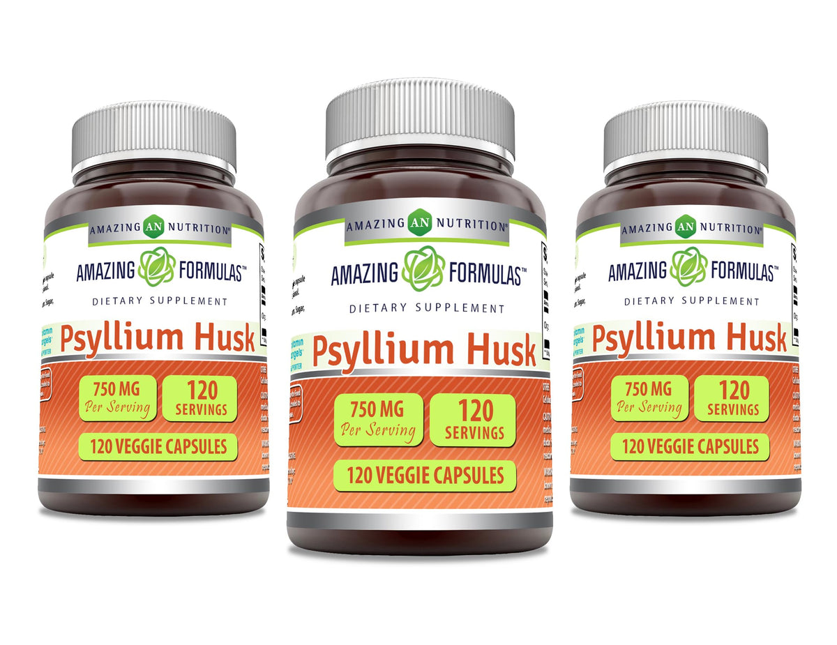 Capsules végétales Amazing Formulas psyllium enveloppe 750 mg pour l'équilibre intestinal