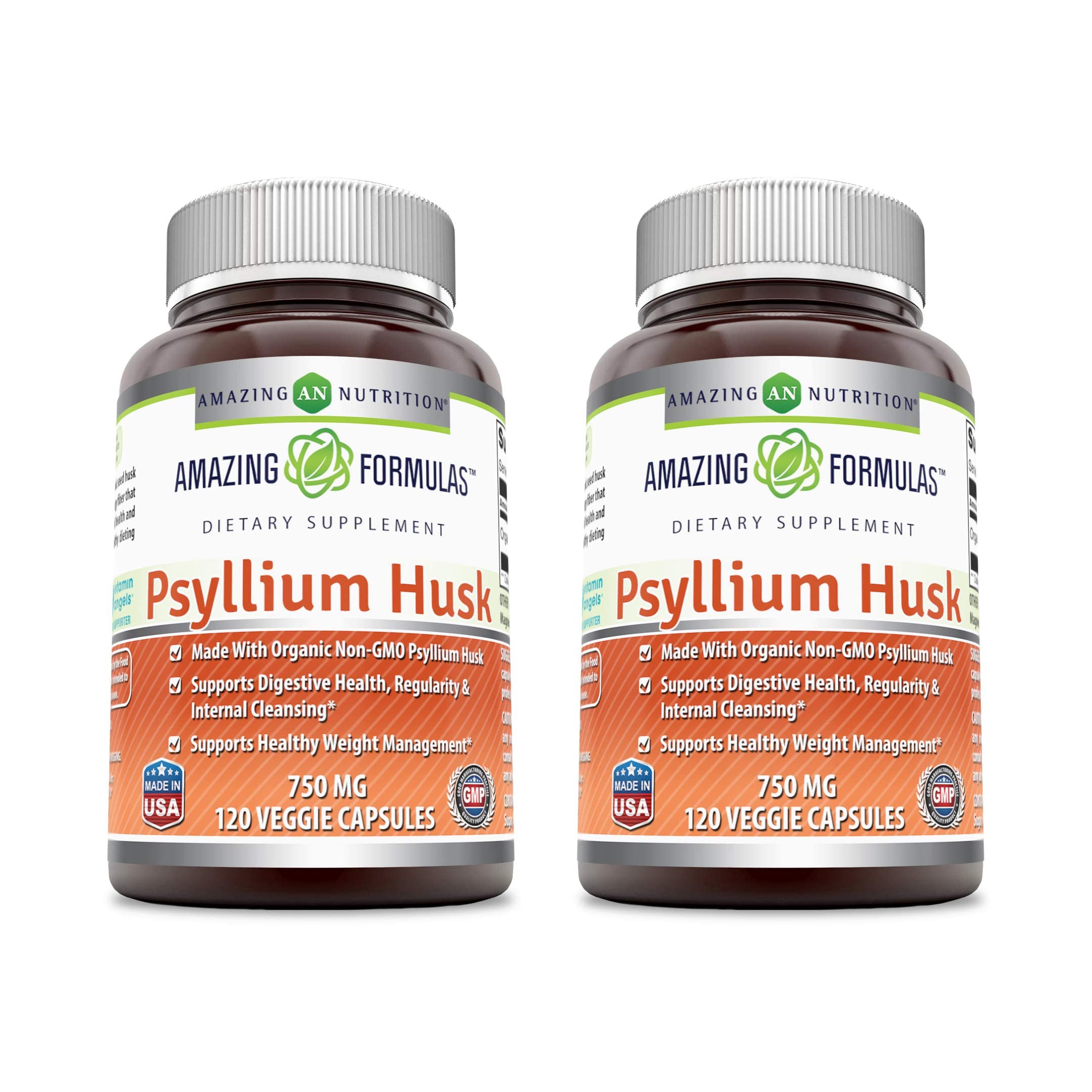 Amazing Formulas psyllium husk 750 mg – bouteille pratique pour une utilisation journalière.
