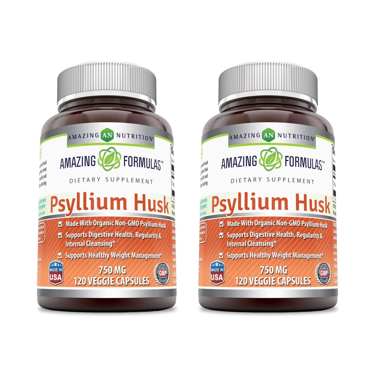Amazing Formulas psyllium husk 750 mg – bouteille pratique pour une utilisation journalière.