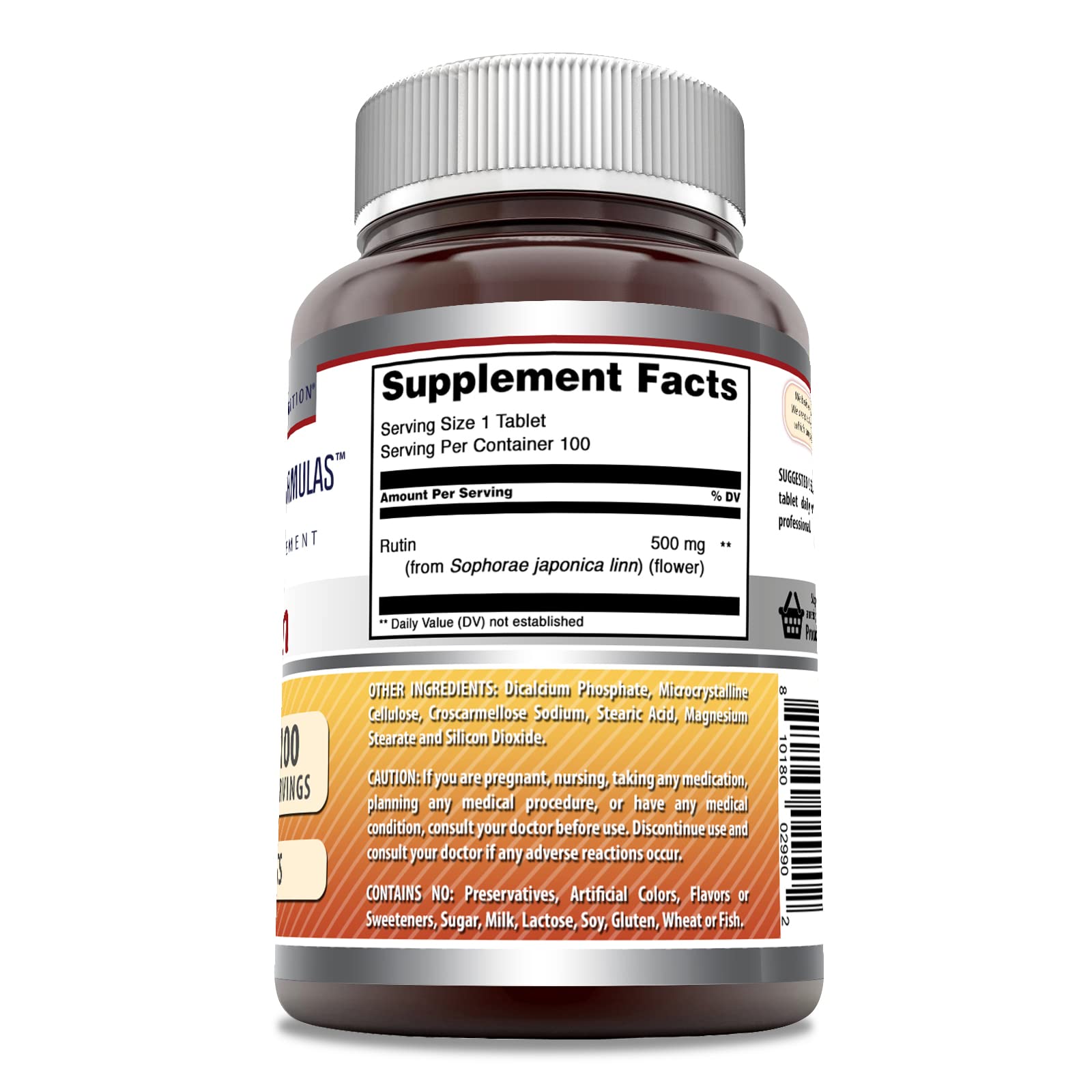 Étiquette Amazing Formulas Rutin 500 mg, preuve de traçabilité et pureté.