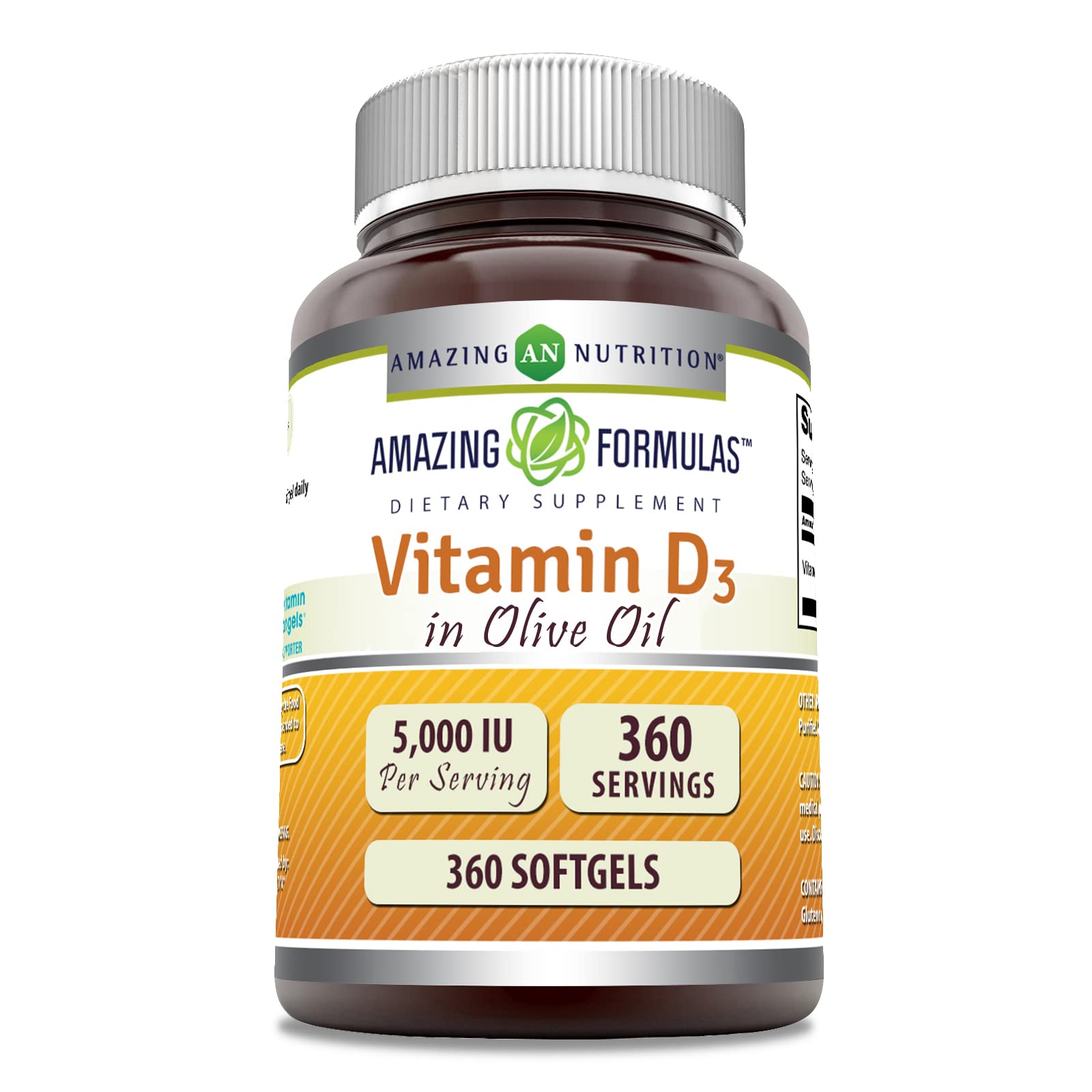 Bouteille Amazing Formulas Vitamine D3 dans huile d'olive, usage quotidien pratique.