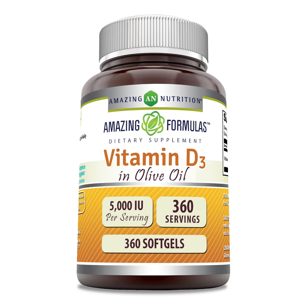 Bouteille Amazing Formulas Vitamine D3 dans huile d'olive, usage quotidien pratique.