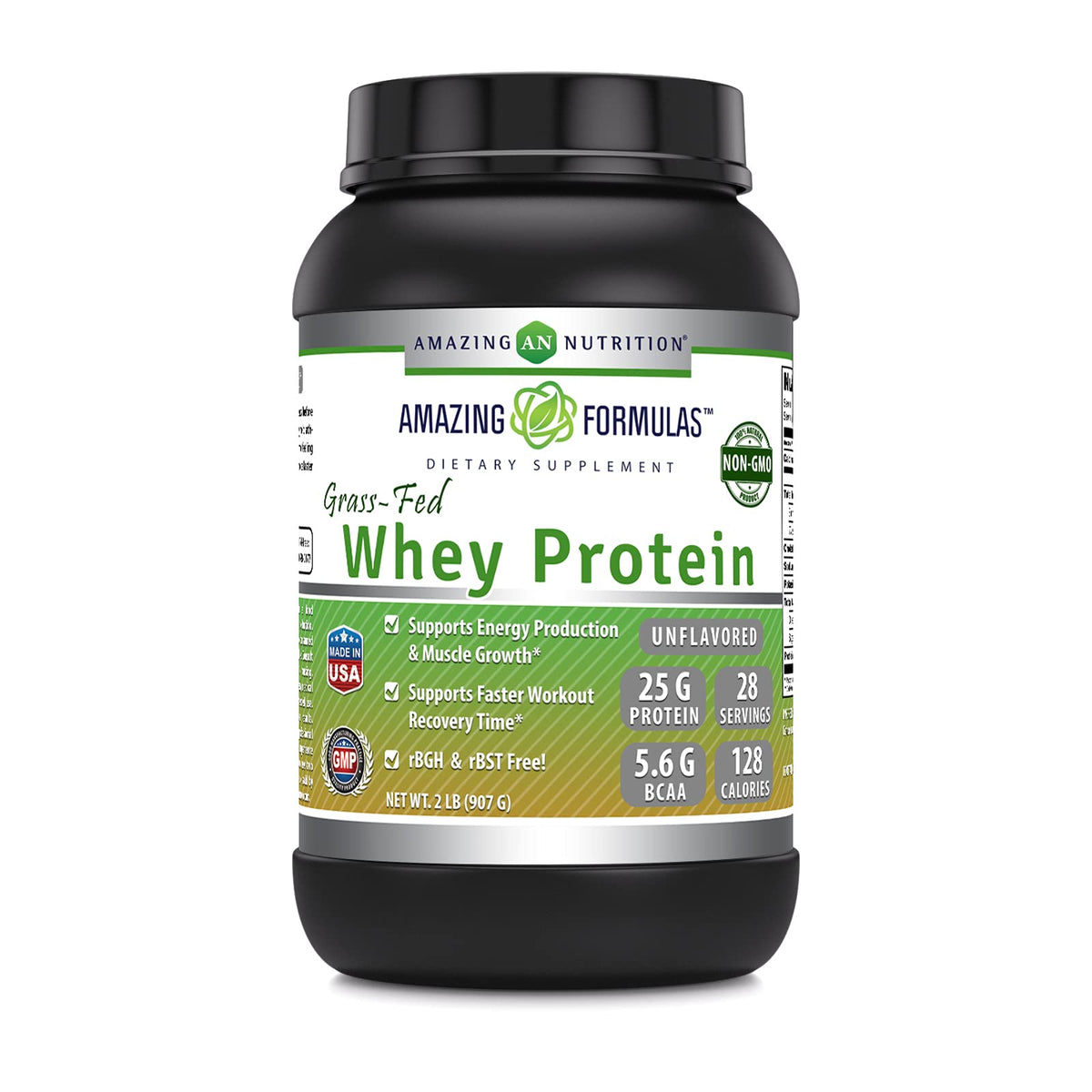 Amazing Formulas protéine whey nourri à l'herbe – bouteille et texture prête au mélange