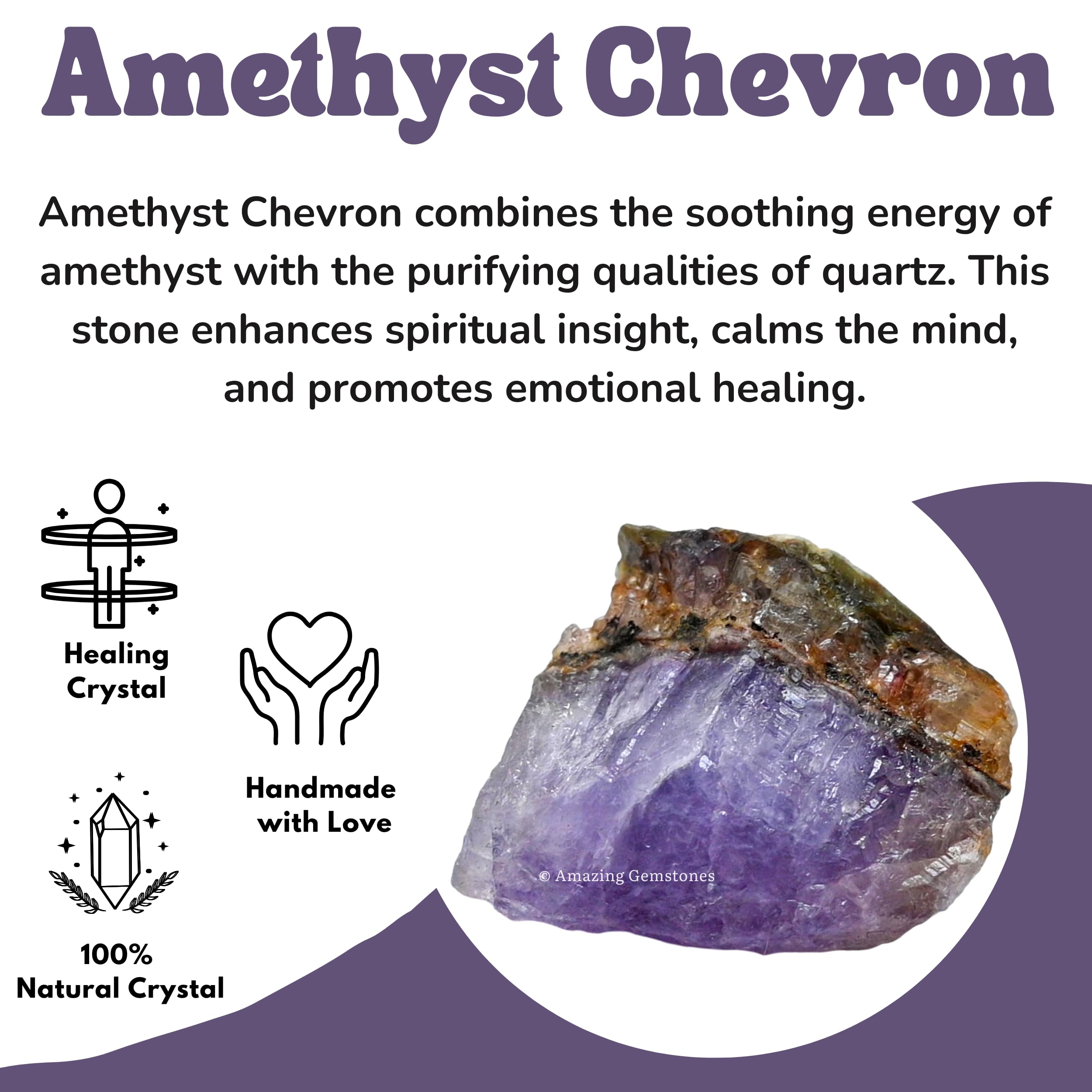 Amazing Gemstone Améthyste Chevron — pierre brute prête pour des créations décoratives.
