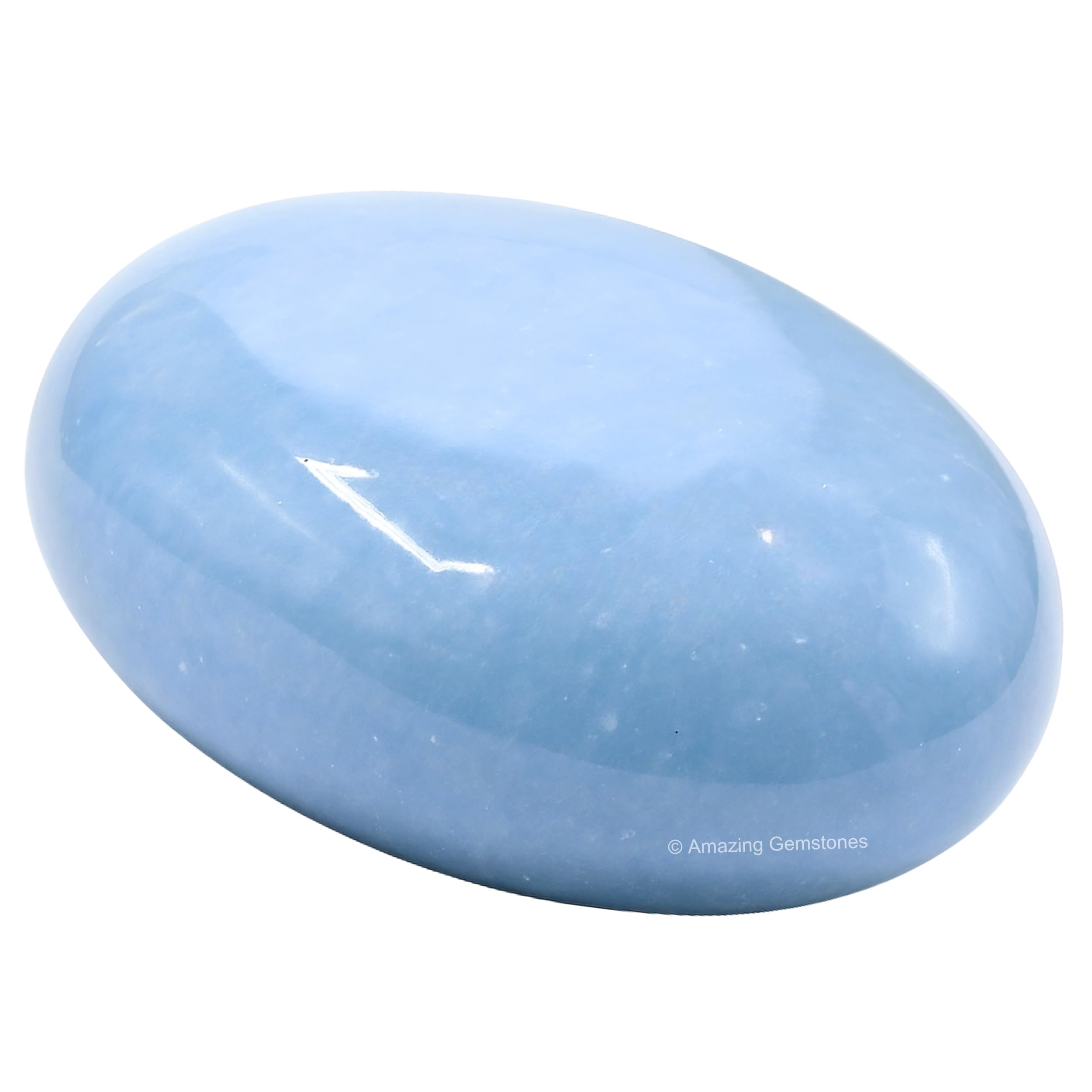 Amazing Gemstone Angelite, pierre de paume polie, parfaite pour détente et équilibre énergétique.