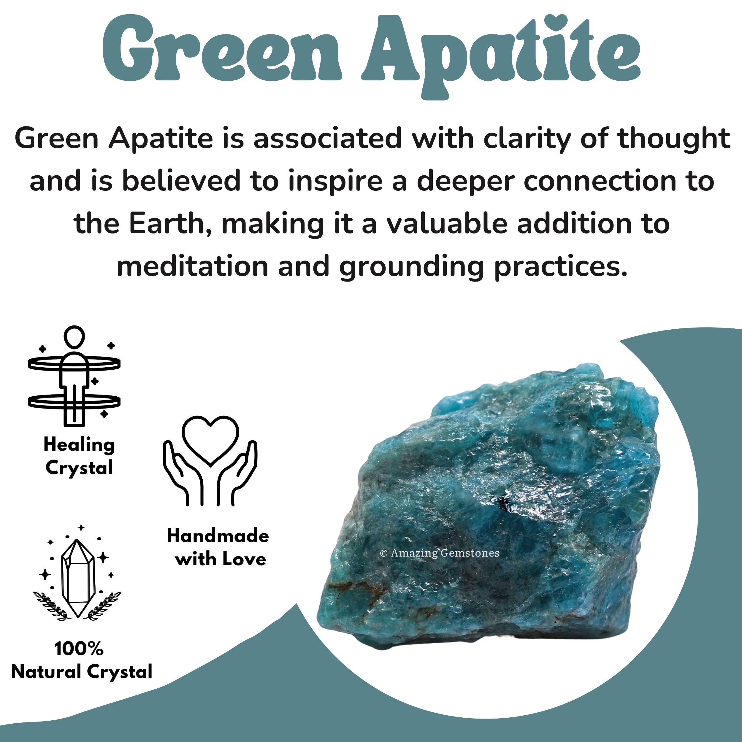 Apatite verte brute d'Amazing Gemstone, détail mis en valeur pour la pierre naturelle.